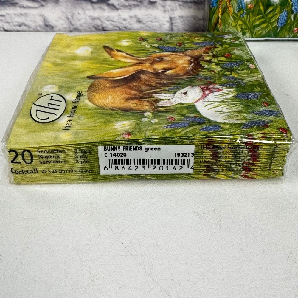 IHR Bunny Friends Green Easter Napkins 20Ct Cocktail 20Ct Lunch Rabbit Chic Eggs